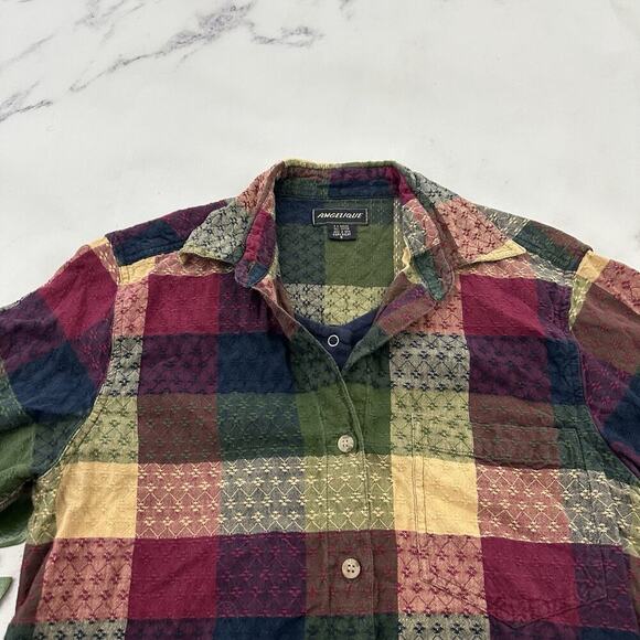 Angelique Womens Vintage 90s Plaid Top Size S Blue Purple Plaid Layered - Picture 2 of 12